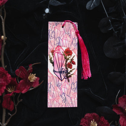 Rose Quartz with Poppies - Taurus Birthstone - Bookmark bonesandgardens