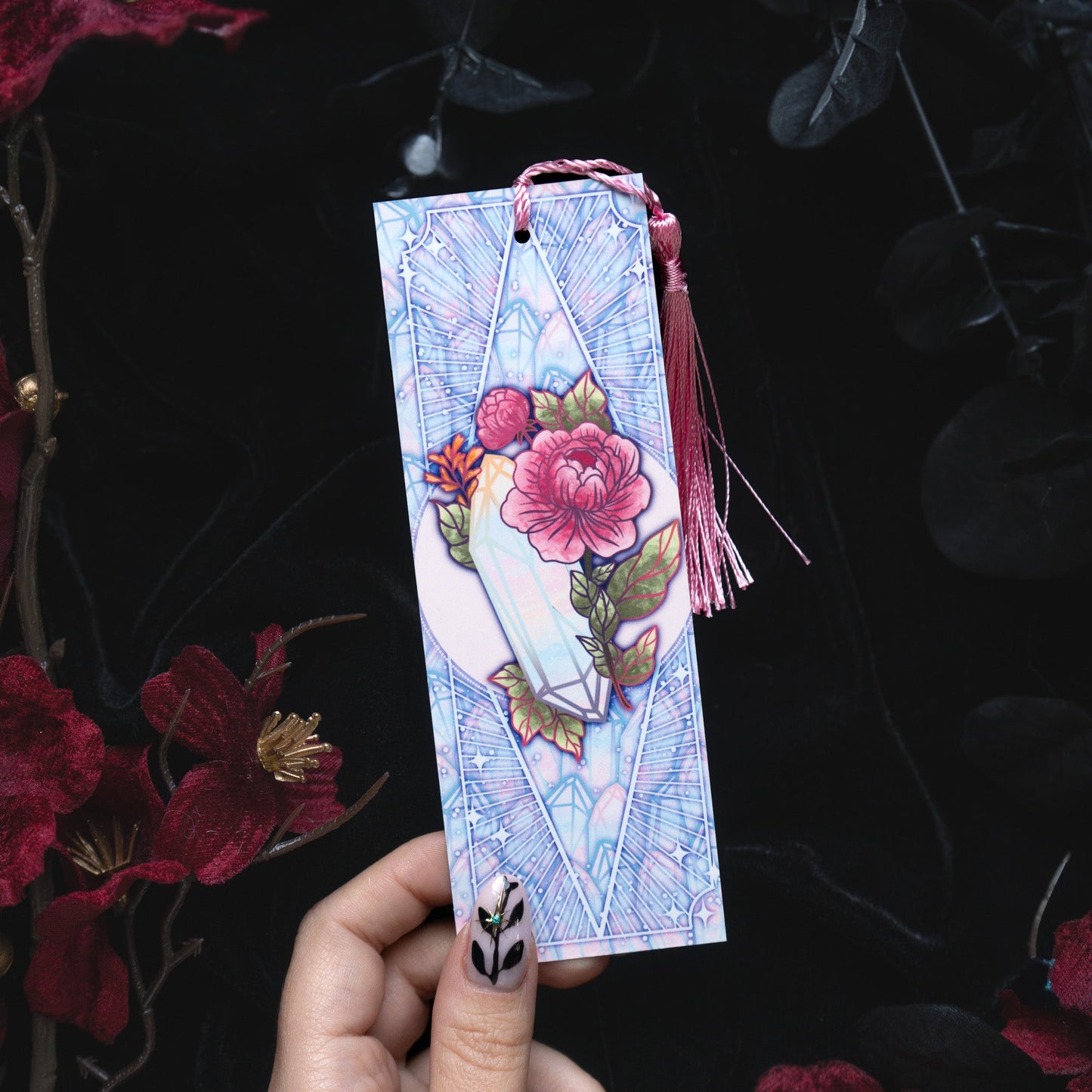Moonstone with Peonies - Libra Birthstone - Bookmark bonesandgardens