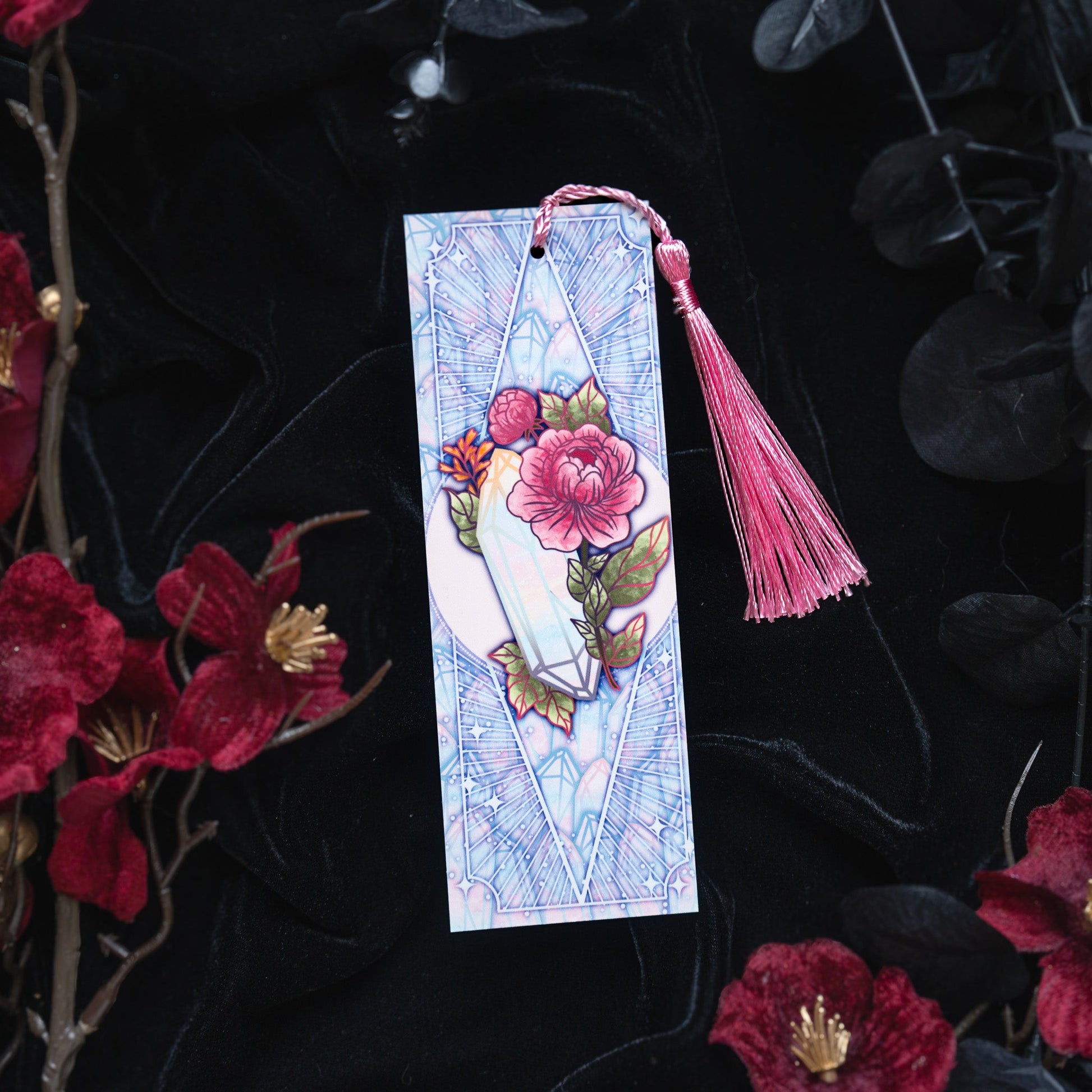 Moonstone with Peonies - Libra Birthstone - Bookmark bonesandgardens