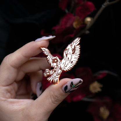 White Floral Owl - Enamel Pin bonesandgardens