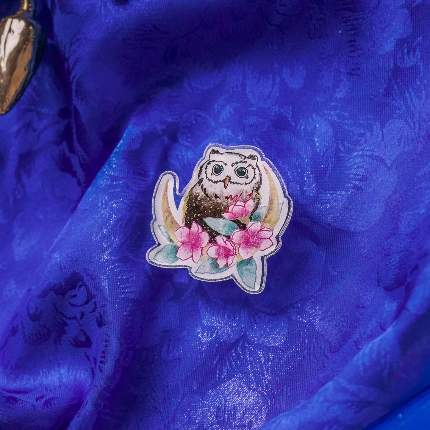 Moon Owl - Mini Acrylic Pin bonesandgardens