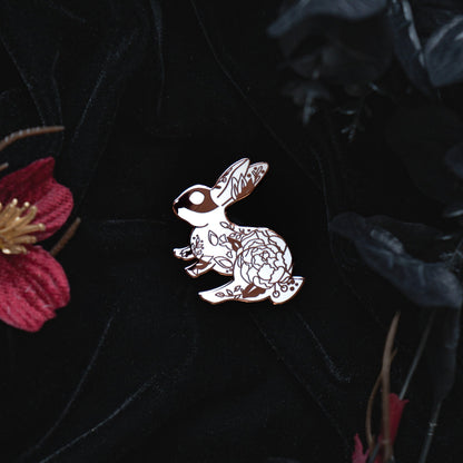 White Floral Rabbit - Enamel Pin bonesandgardens
