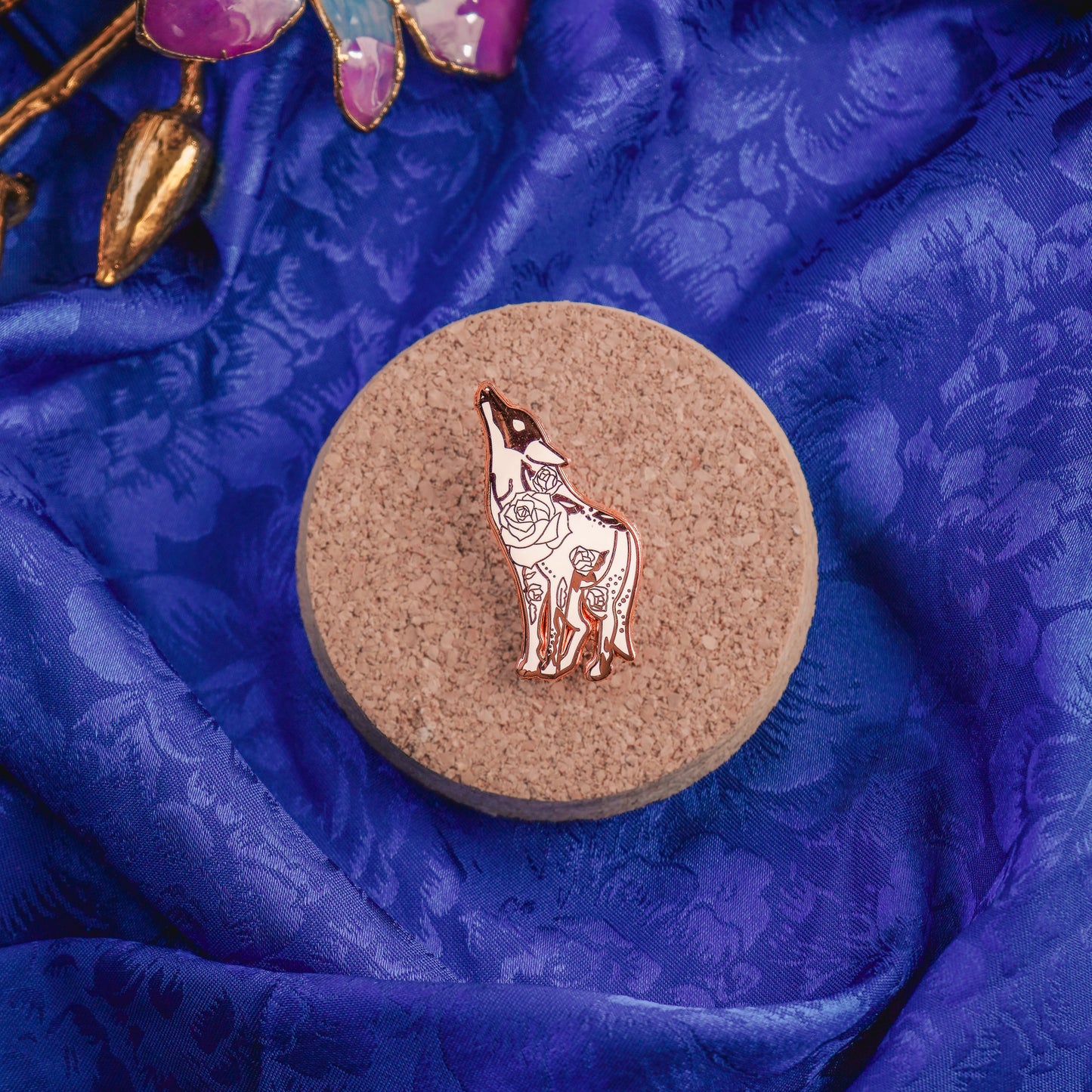 White Floral Wolf - Enamel Pin