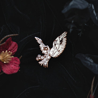 White Floral Owl - Enamel Pin bonesandgardens
