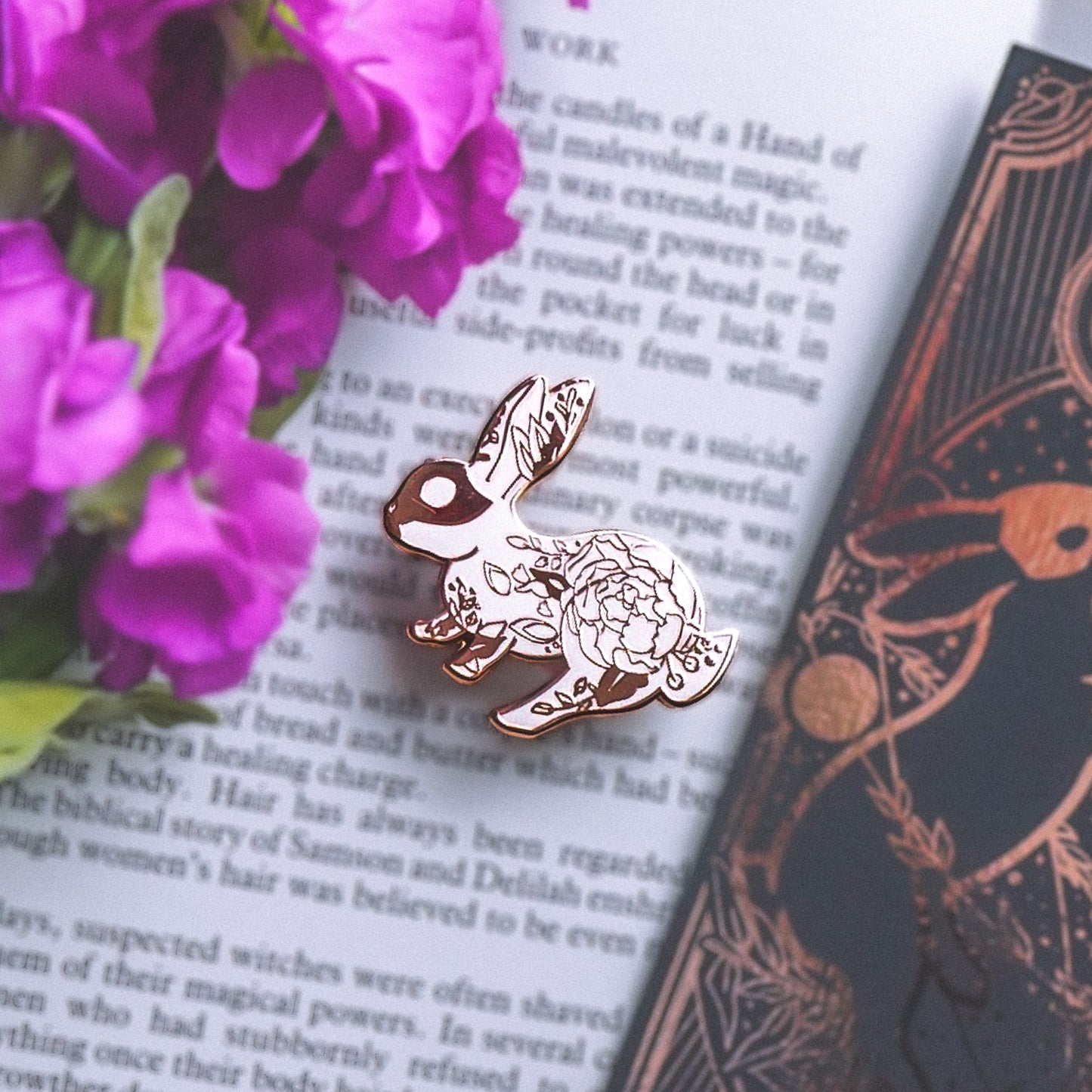 White Floral Rabbit - Enamel Pin