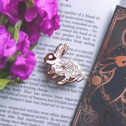 White Floral Rabbit - Enamel Pin