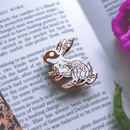 White Floral Rabbit - Enamel Pin