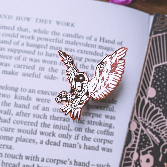 White Floral Owl - Enamel Pin