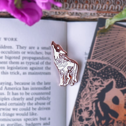 White Floral Wolf - Enamel Pin