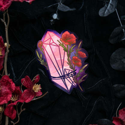 Rose Quartz with Poppies Sticker bonesandgardens