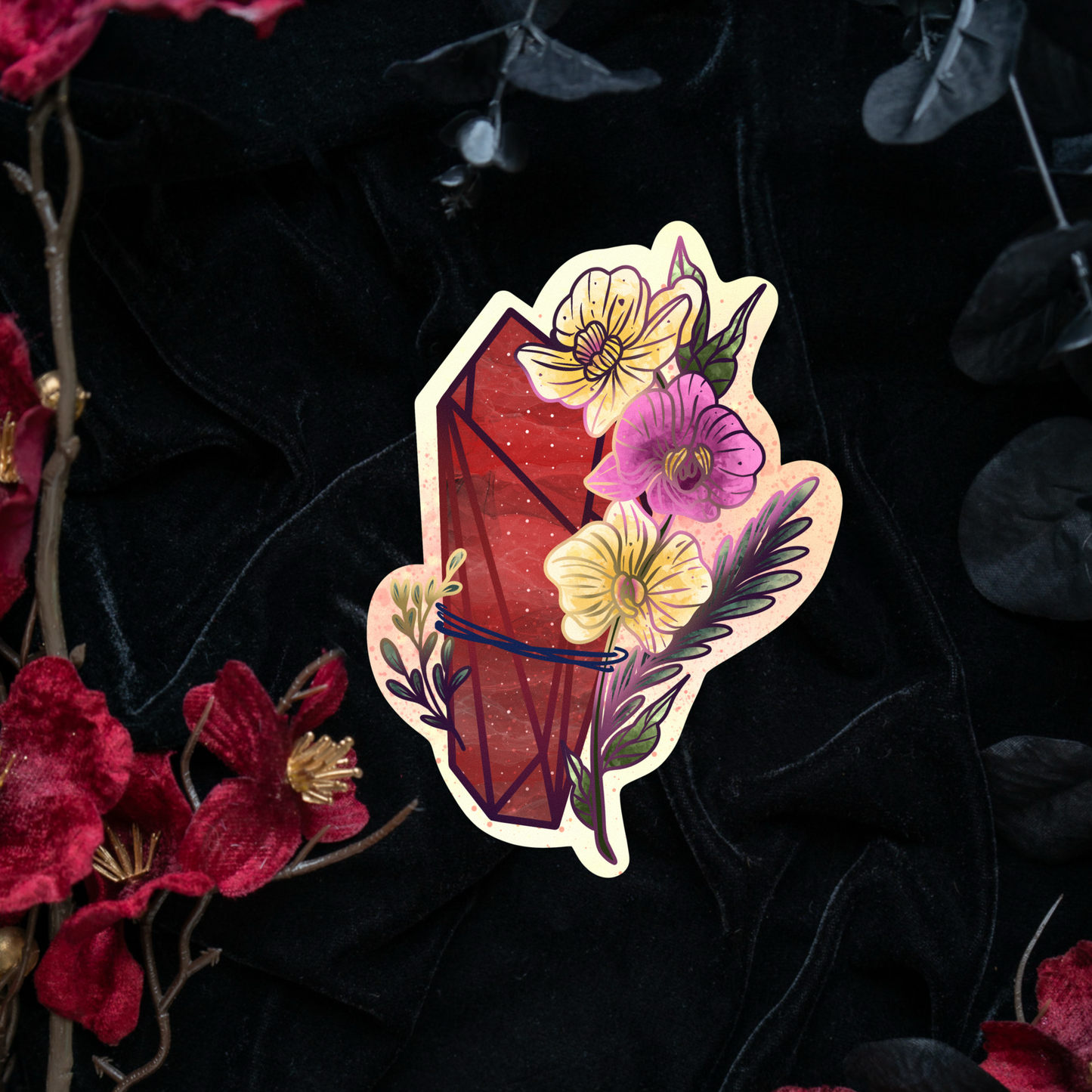 Garnet with Orchids Sticker bonesandgardens