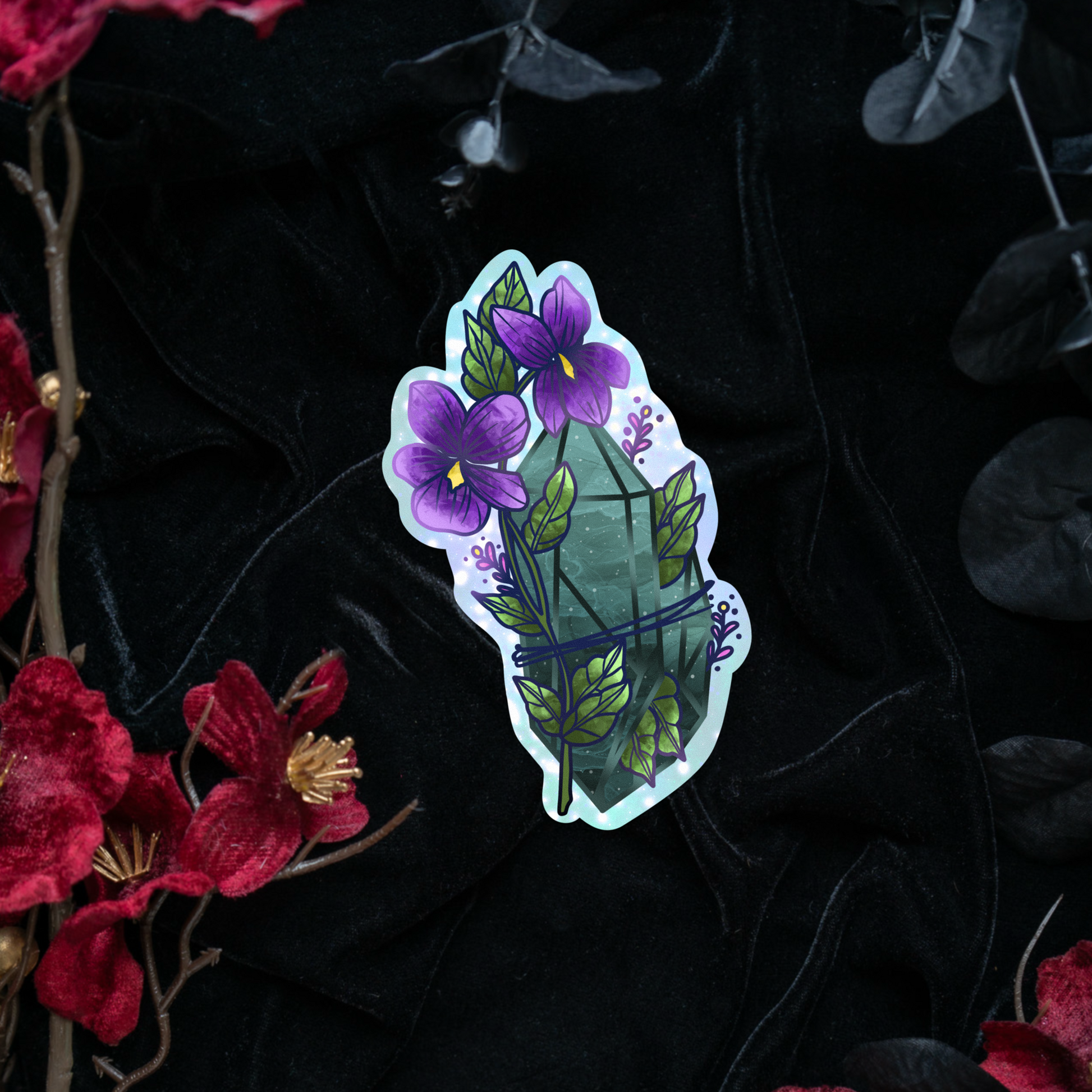 Jade with Violets Sticker bonesandgardens