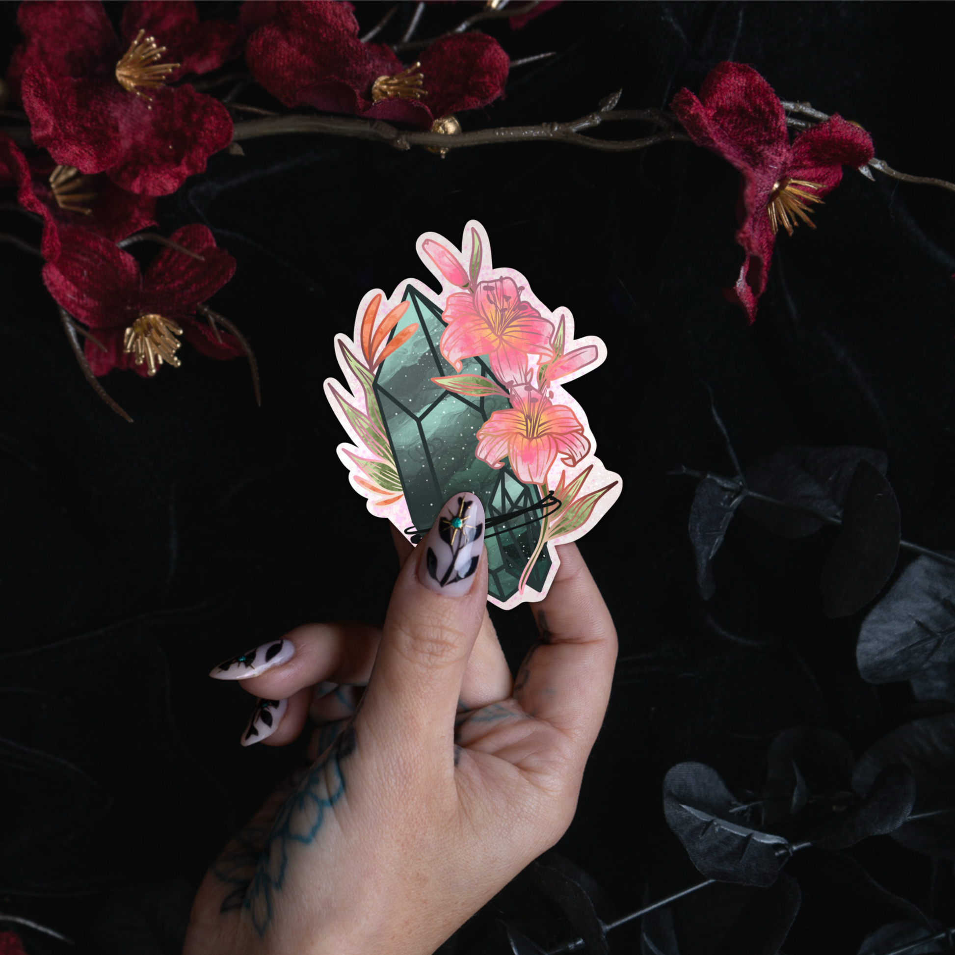 Emerald with Lily Sticker bonesandgardens