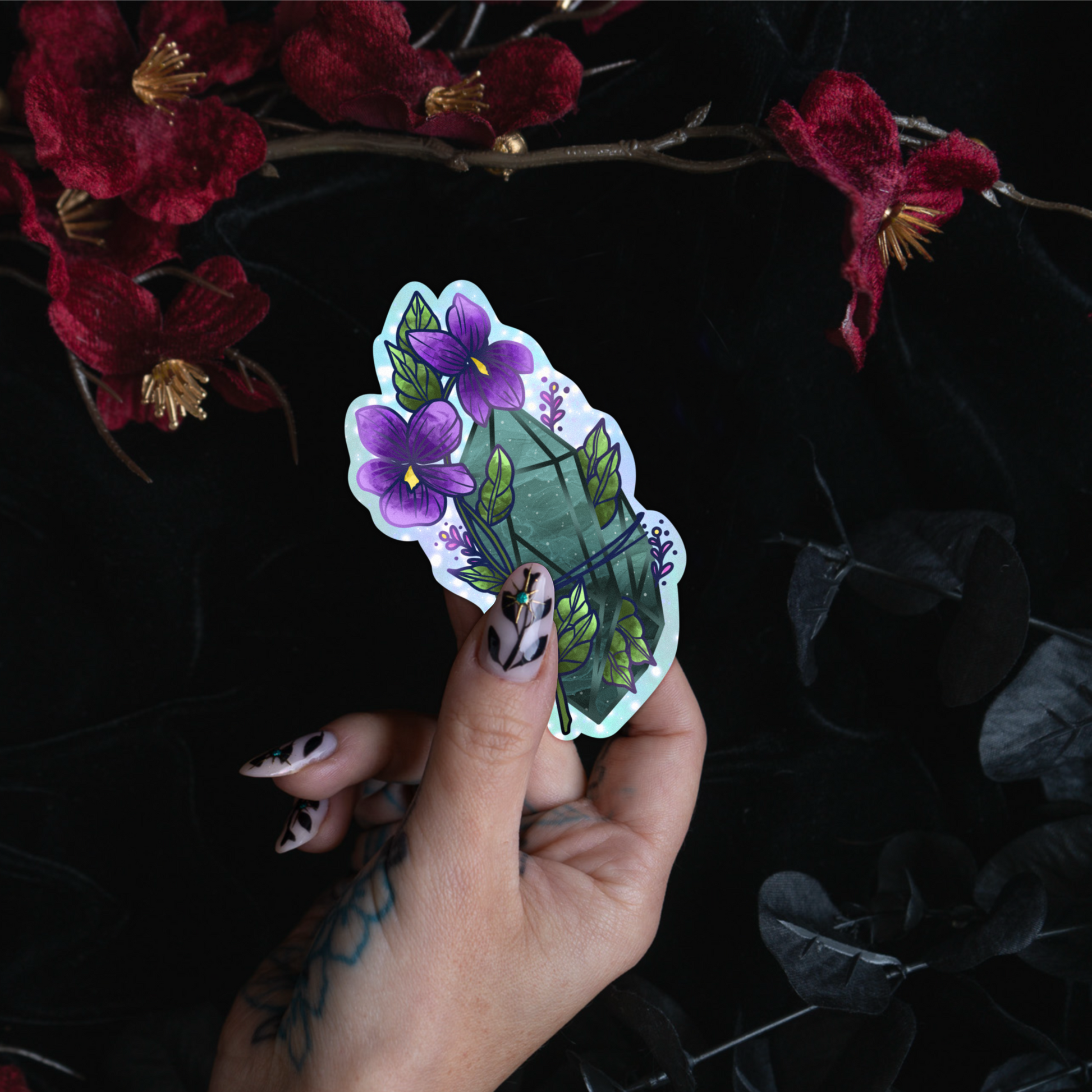 Jade with Violets Sticker bonesandgardens