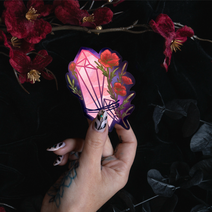 Rose Quartz with Poppies Sticker bonesandgardens
