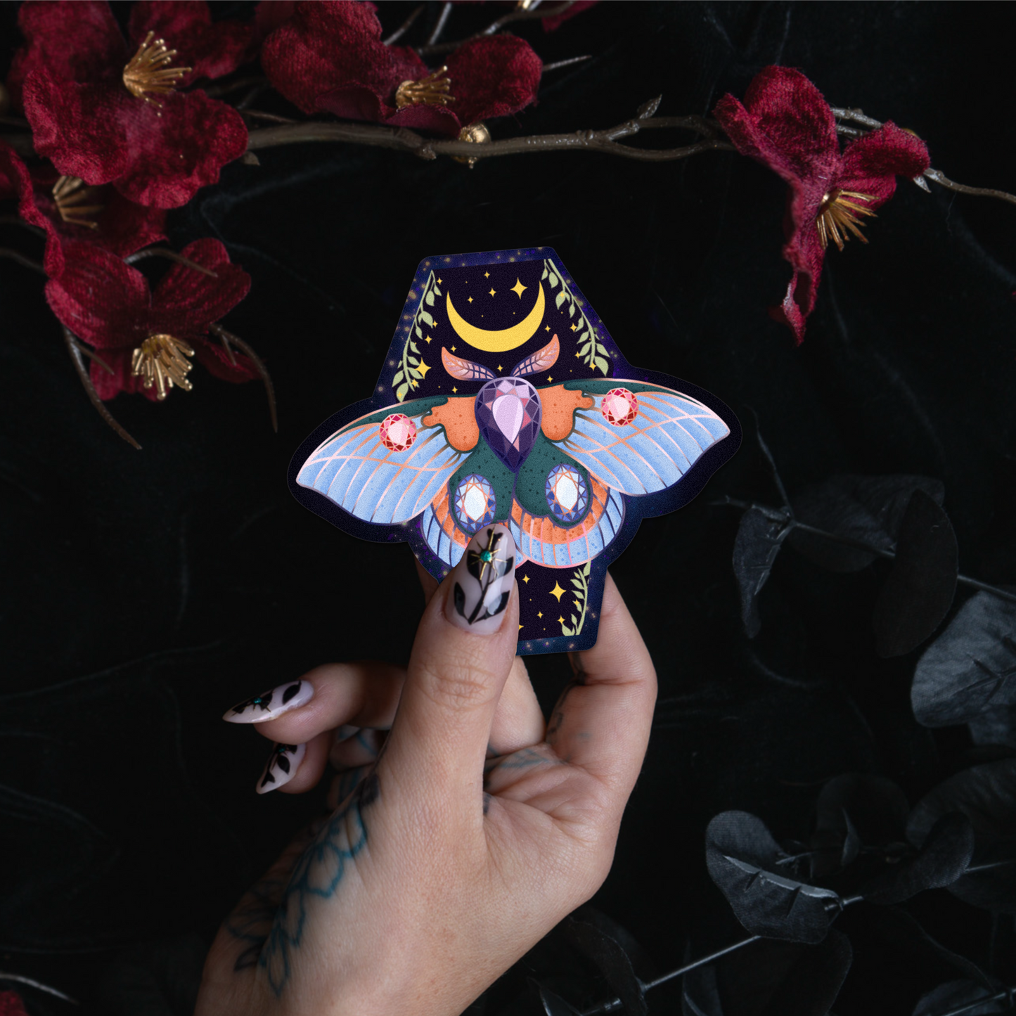 Blue Moth Sticker bonesandgardens