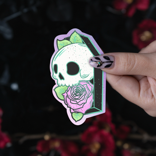Coffin Skull with Rose Sticker