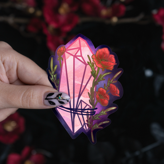 Rose Quartz with Poppies Sticker bonesandgardens