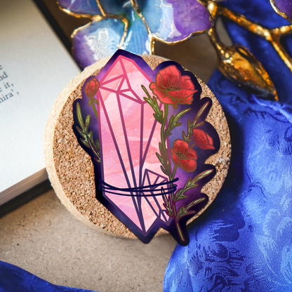 Rose Quartz with Poppies Sticker