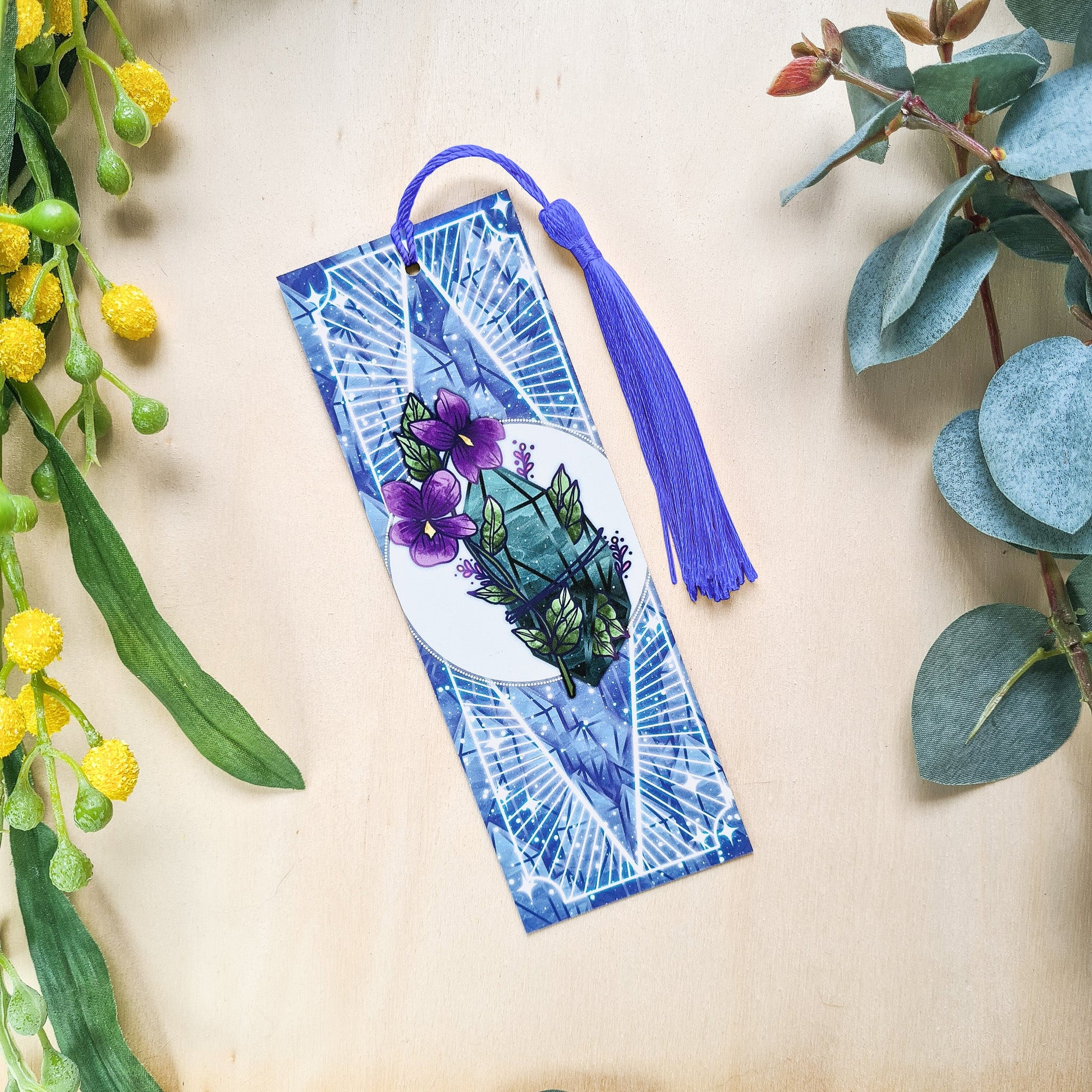 Jade stone with Violets - Virgo Birthstone Bookmark bonesandgardens