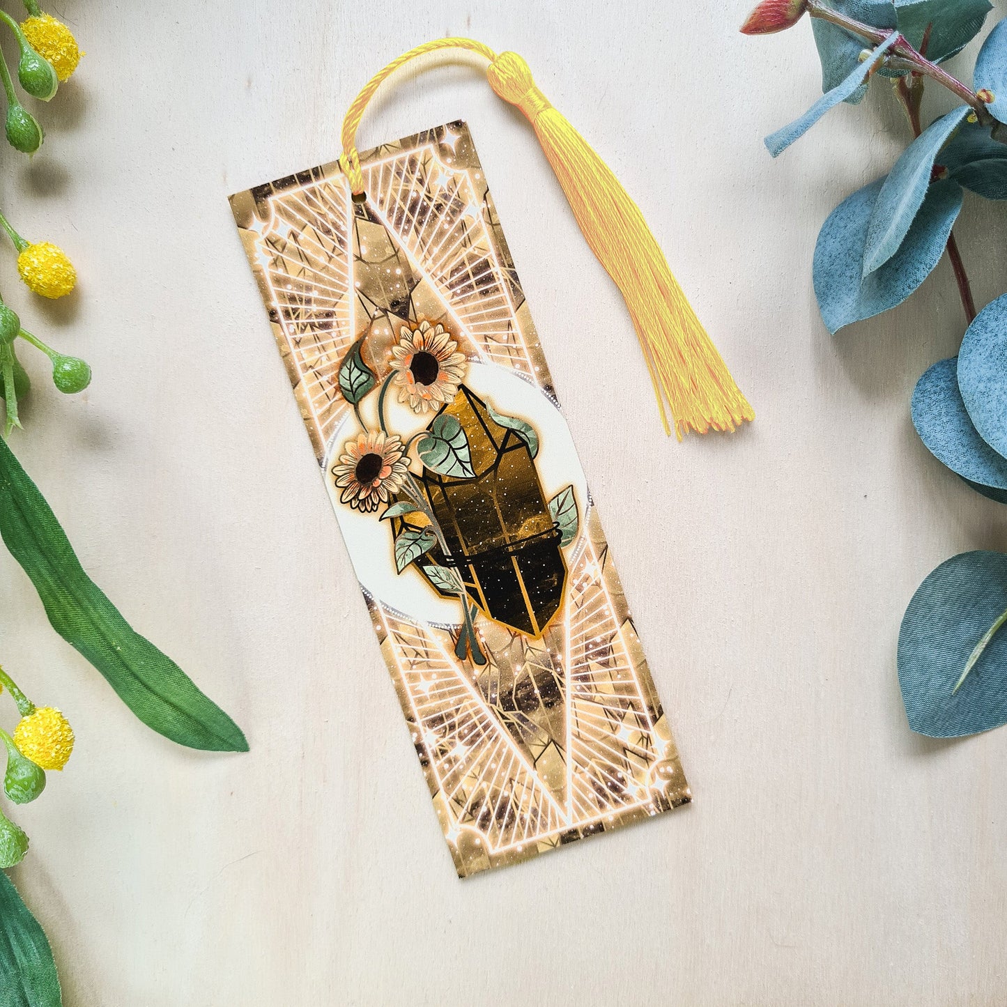 Tigers Eye stone with Sunflower - Leo Birthstone - Bookmark bonesandgardens