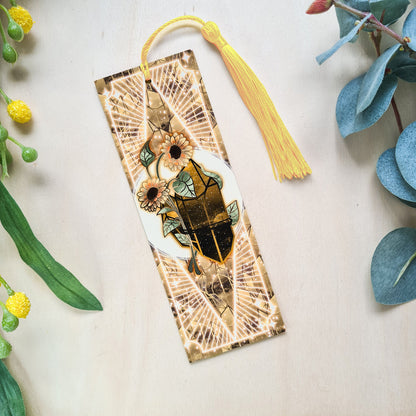 Tigers Eye stone with Sunflower - Leo Birthstone - Bookmark bonesandgardens