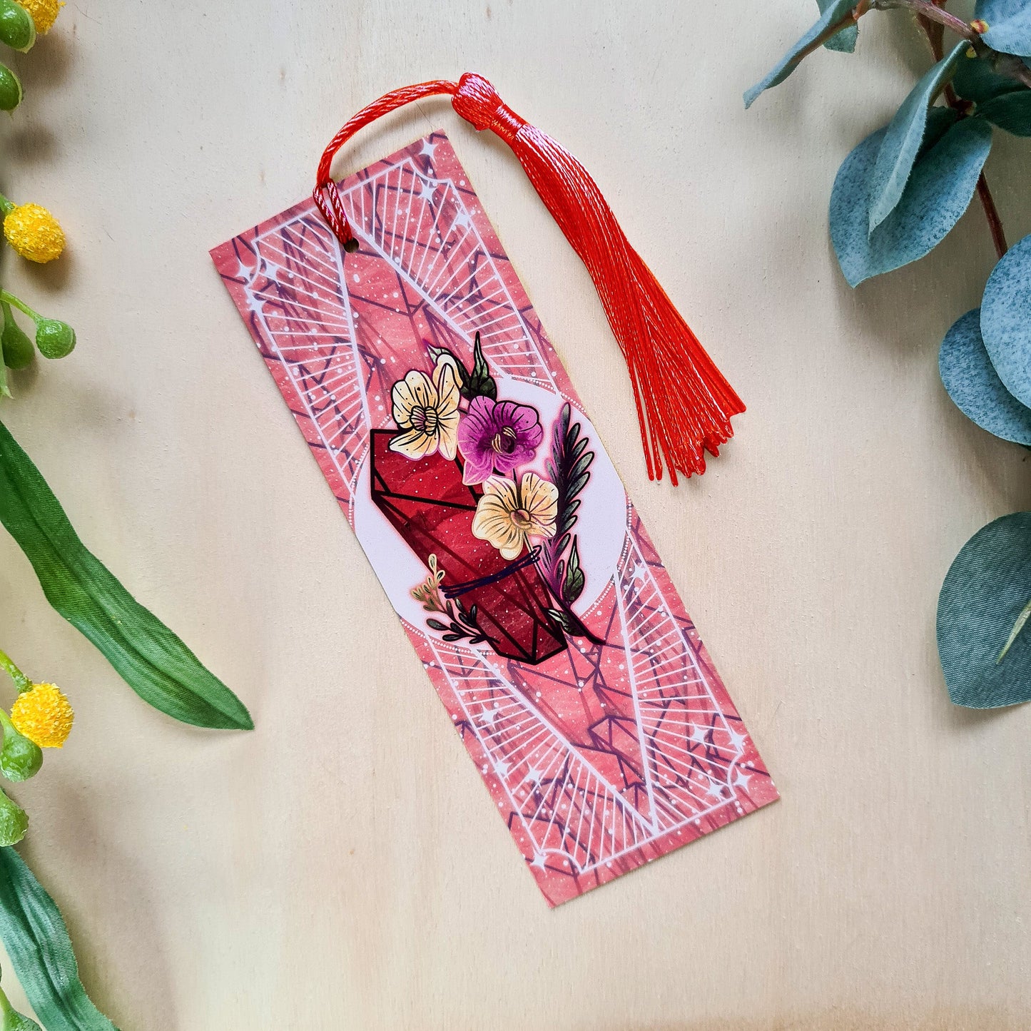 Garnet stone with orchids - Aquarius Birthstone - Bookmark bonesandgardens