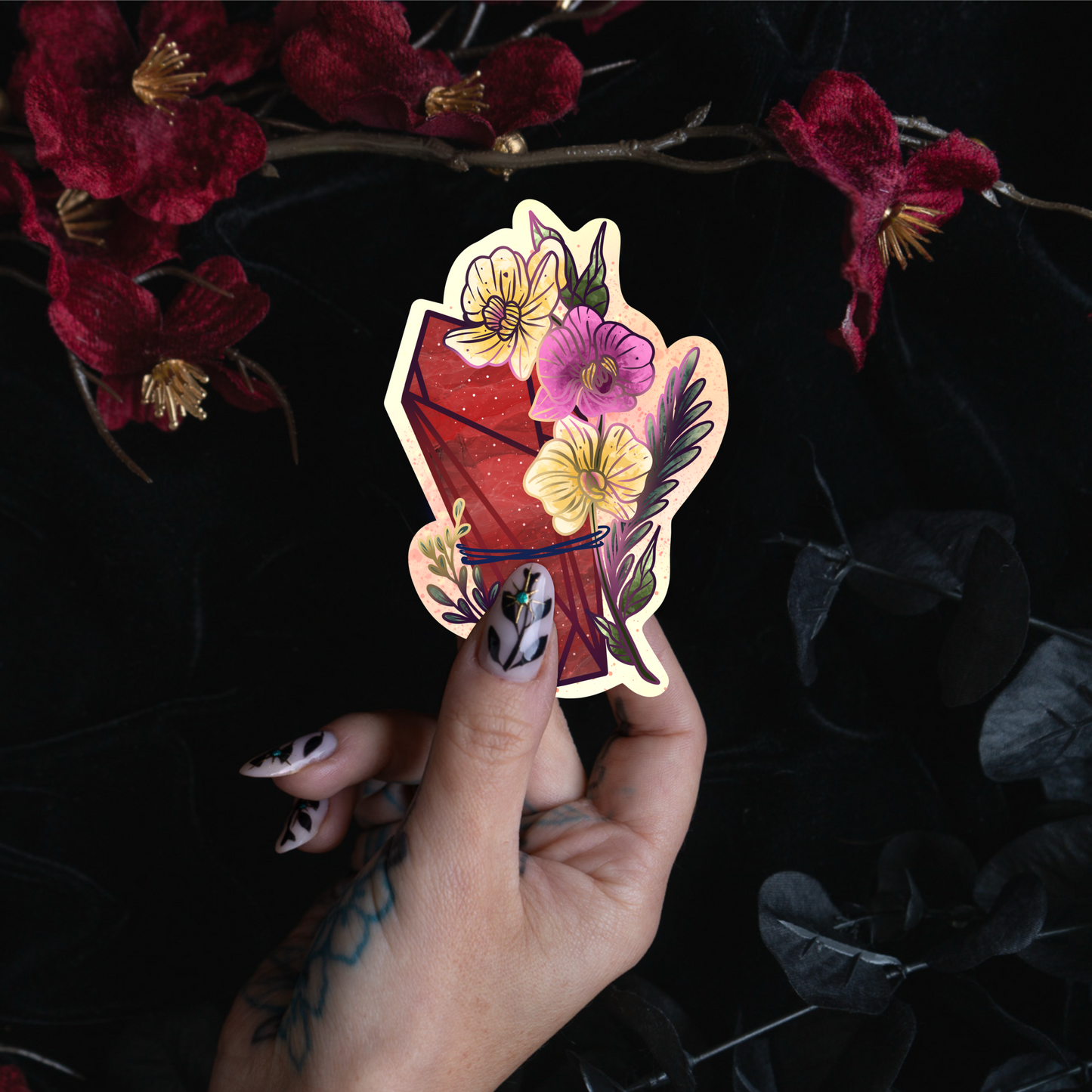 Garnet with Orchids Sticker bonesandgardens