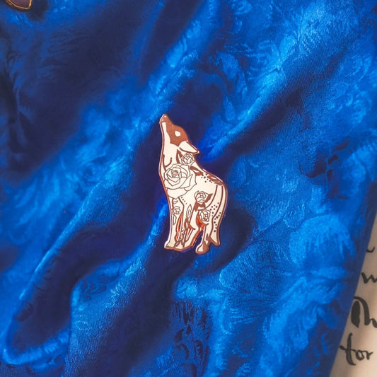 White Floral Wolf Pin