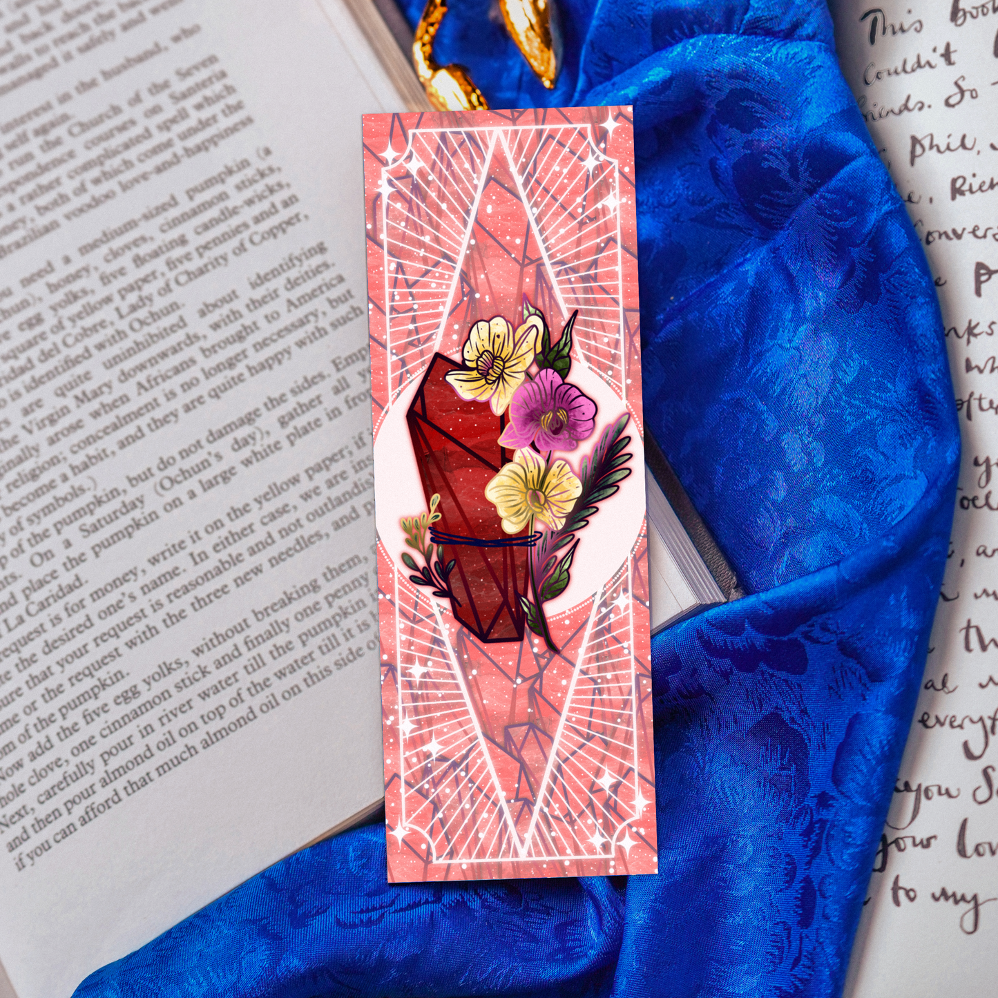 Garnet stone with orchids - Aquarius Birthstone - Bookmark bonesandgardens