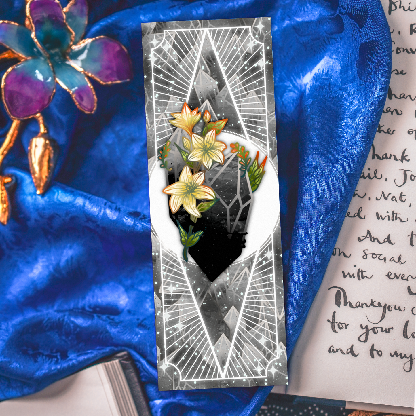 Onyx with Jasmines - Capricorn Birthstone - Bookmark bonesandgardens