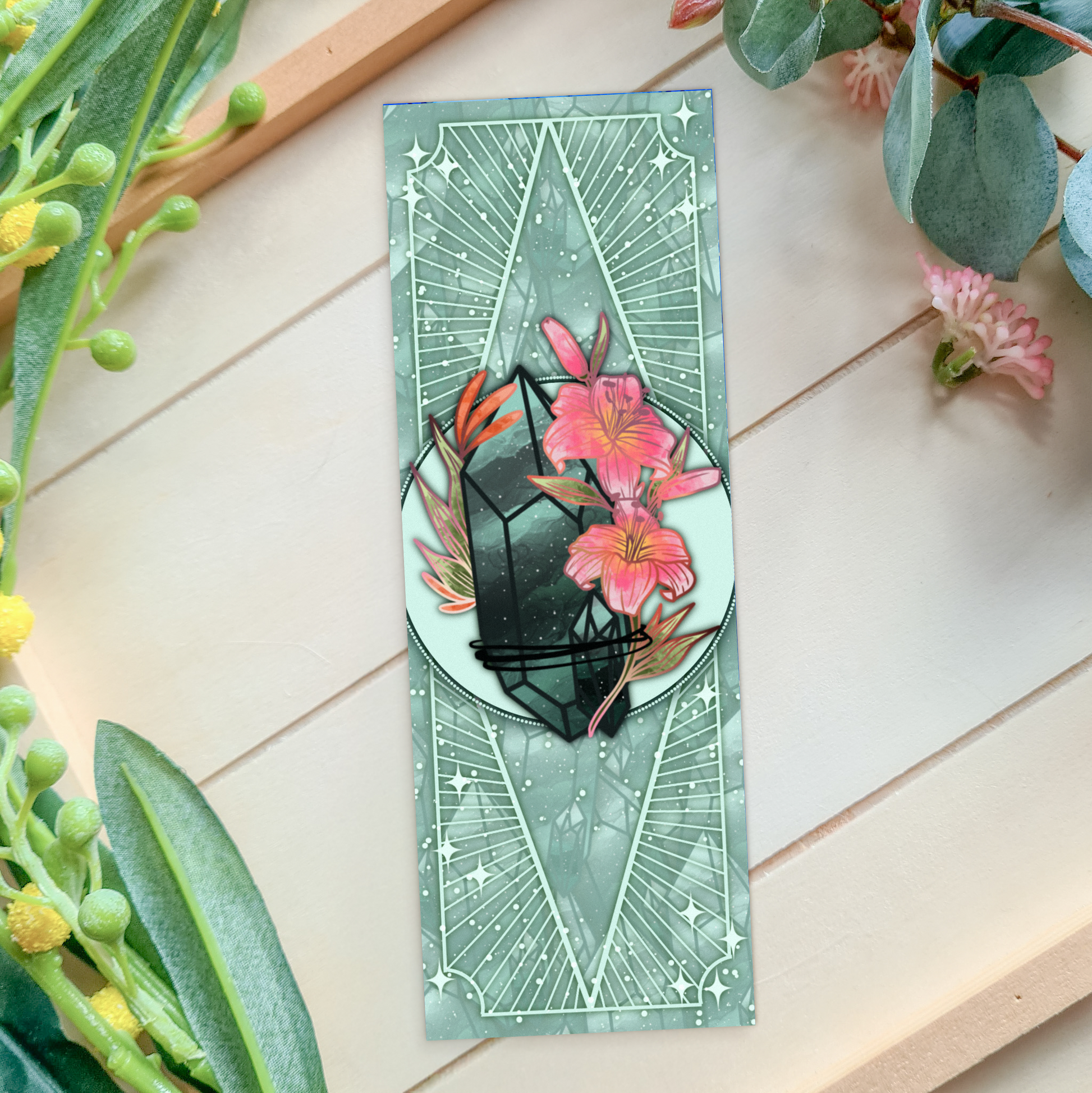 Emerald with Lilies - Cancer Birthstone - Bookmark bonesandgardens