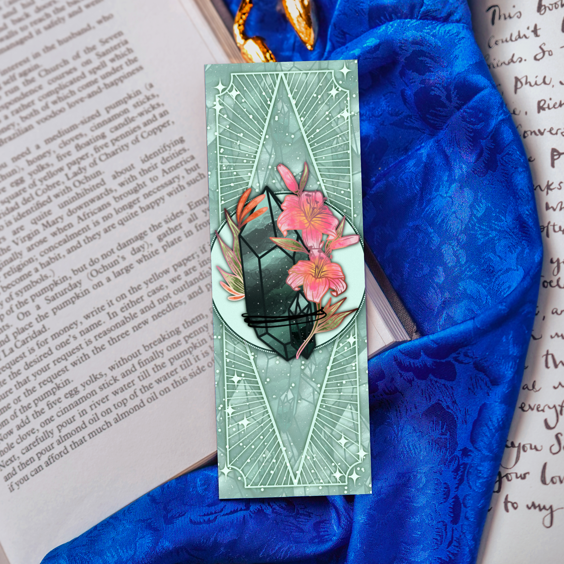 Emerald with Lilies - Cancer Birthstone - Bookmark bonesandgardens