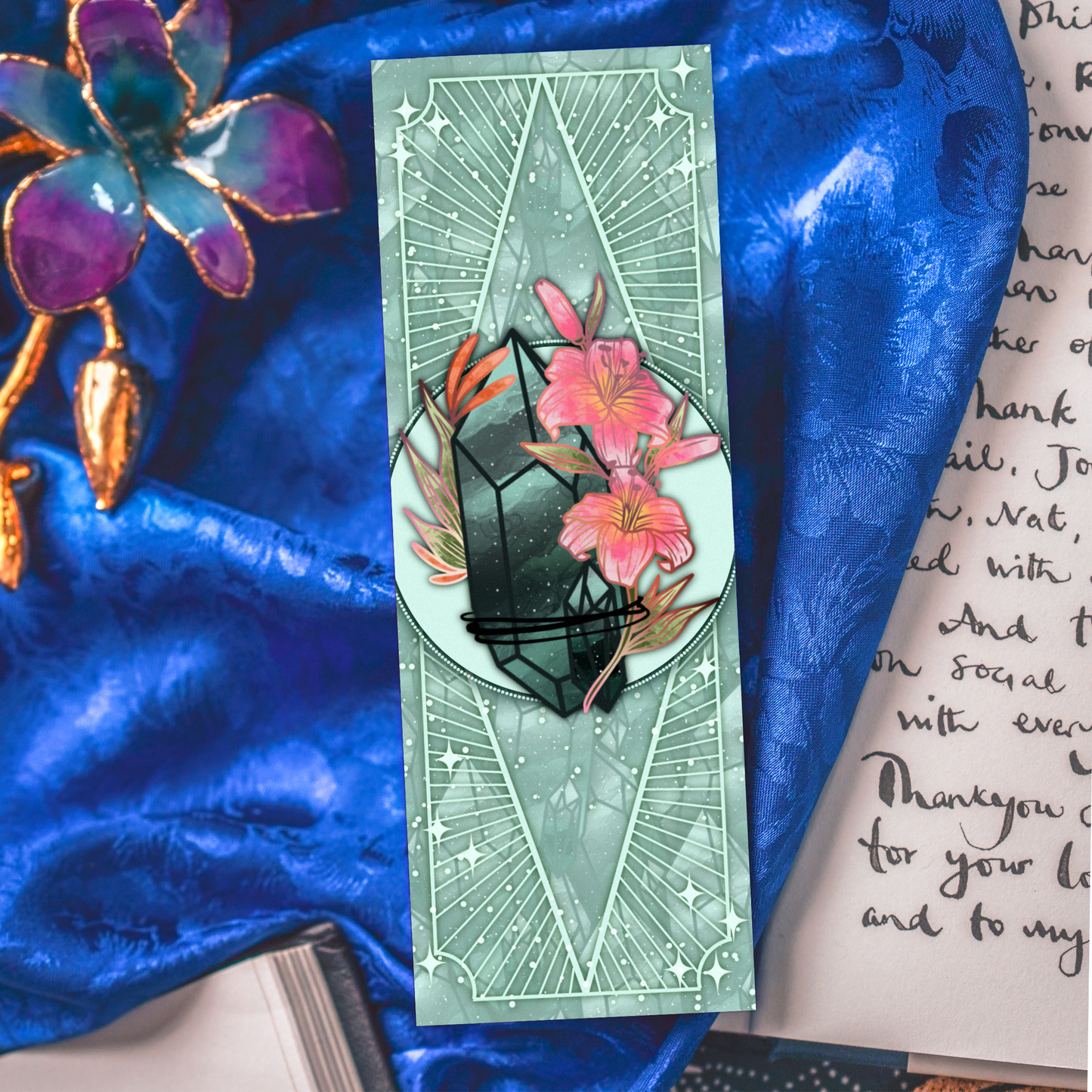 Emerald with Lilies - Cancer Birthstone - Bookmark bonesandgardens