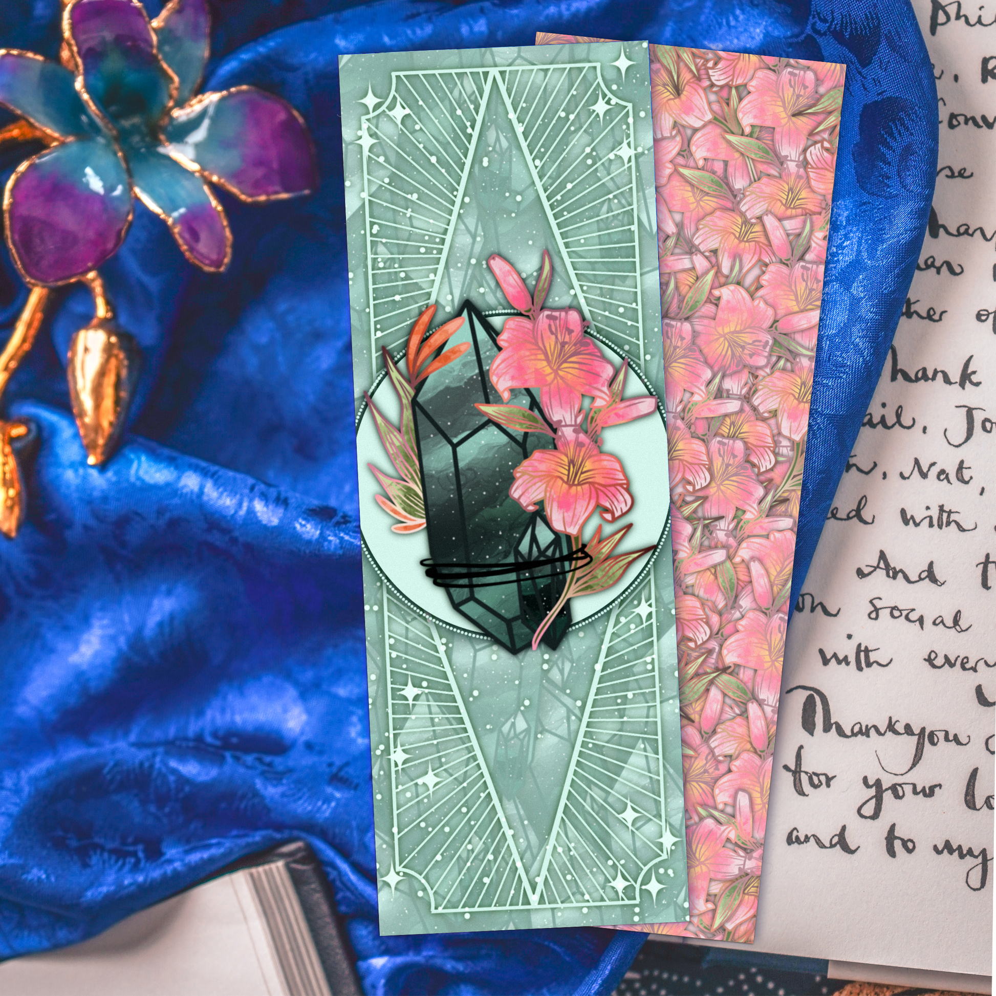 Emerald with Lilies - Cancer Birthstone - Bookmark bonesandgardens