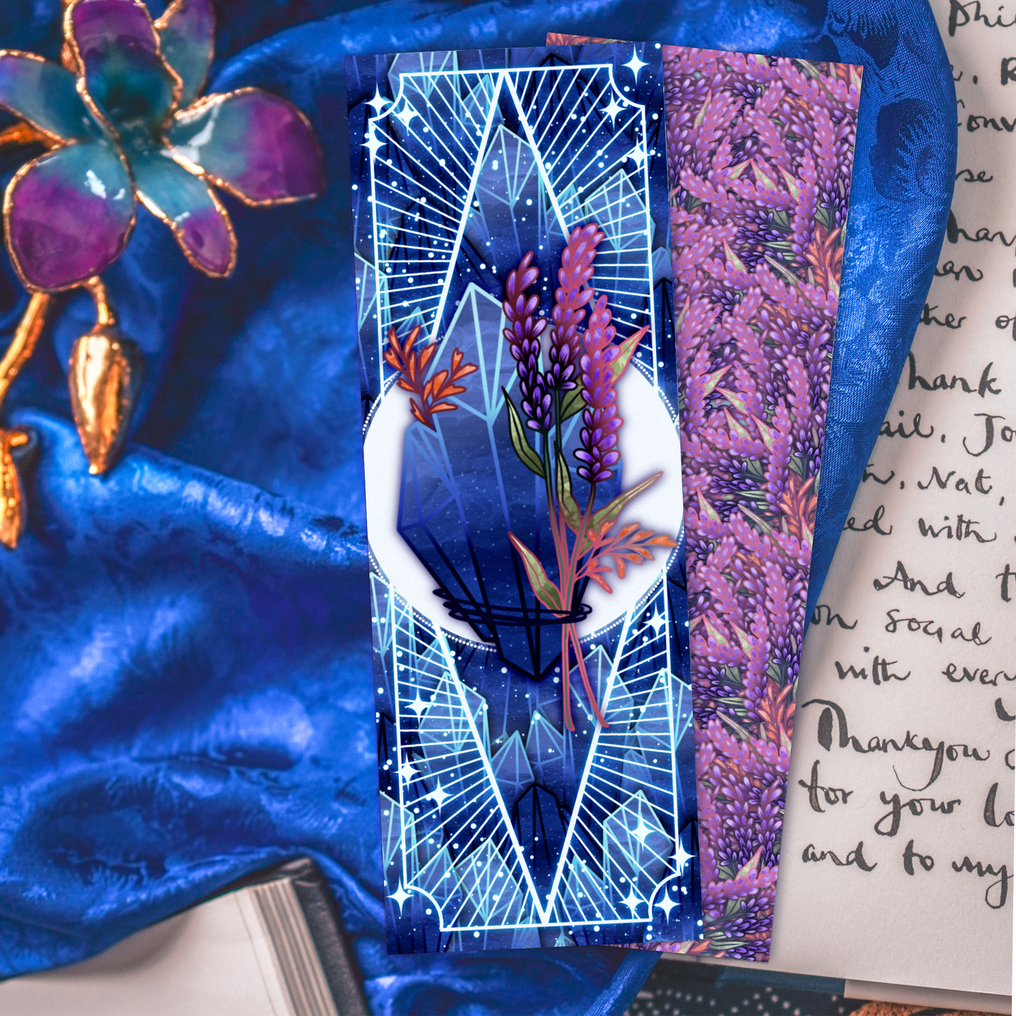 Sodalite stone with Lavenders - Sagittarius Birthstone - Bookmark bonesandgardens