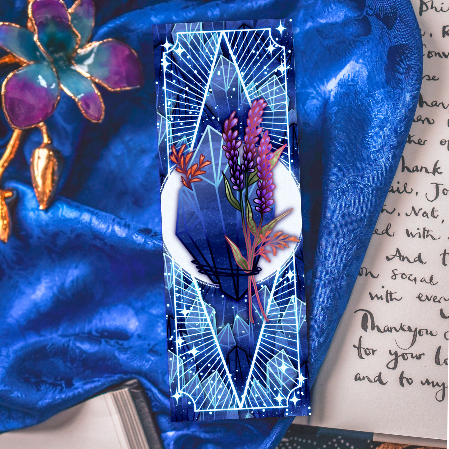 Sodalite stone with Lavenders - Sagittarius Birthstone - Bookmark bonesandgardens
