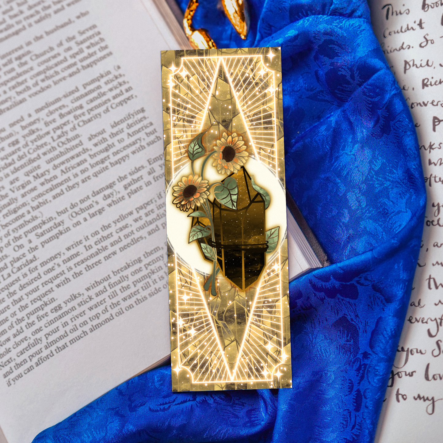 Tigers Eye stone with Sunflower - Leo Birthstone - Bookmark bonesandgardens