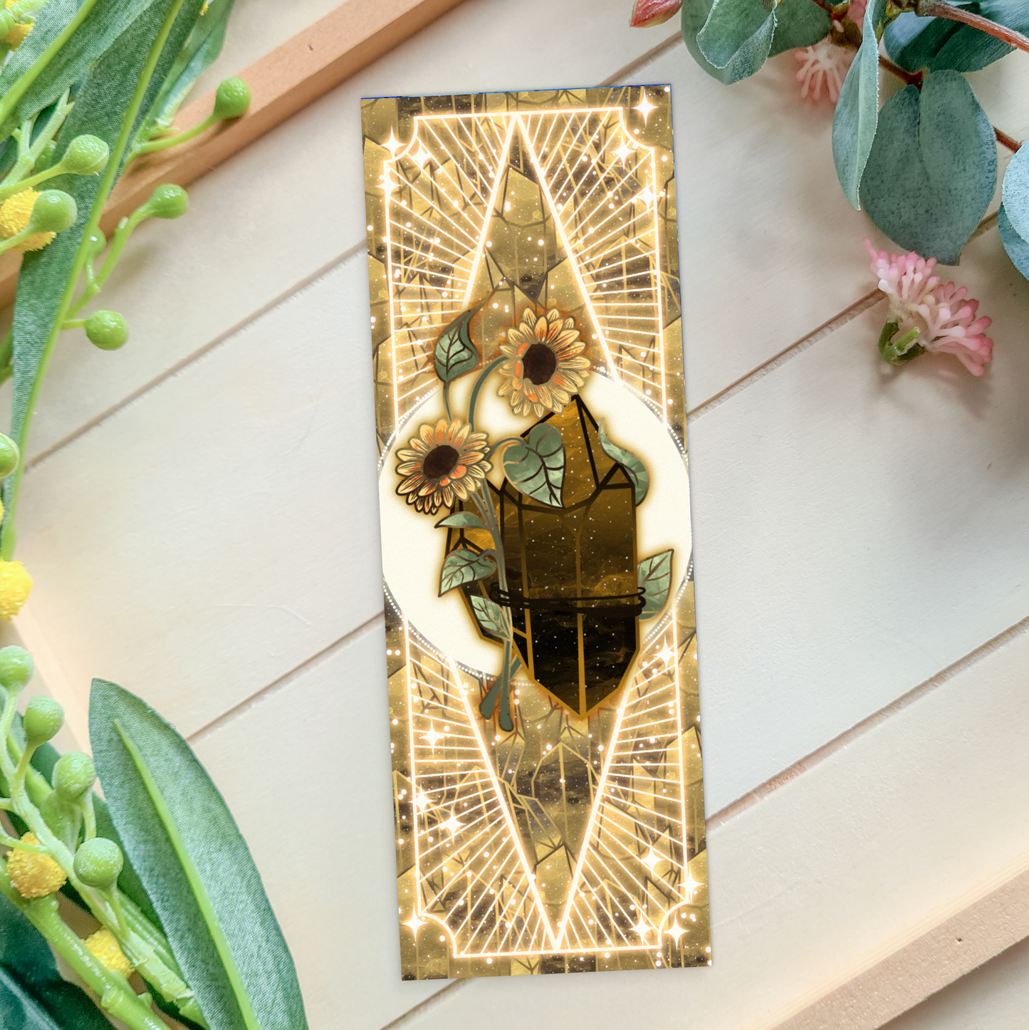 Tigers Eye stone with Sunflower - Leo Birthstone - Bookmark bonesandgardens