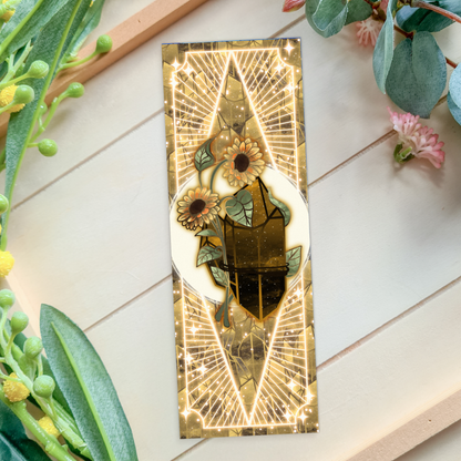 Tigers Eye stone with Sunflower - Leo Birthstone - Bookmark bonesandgardens