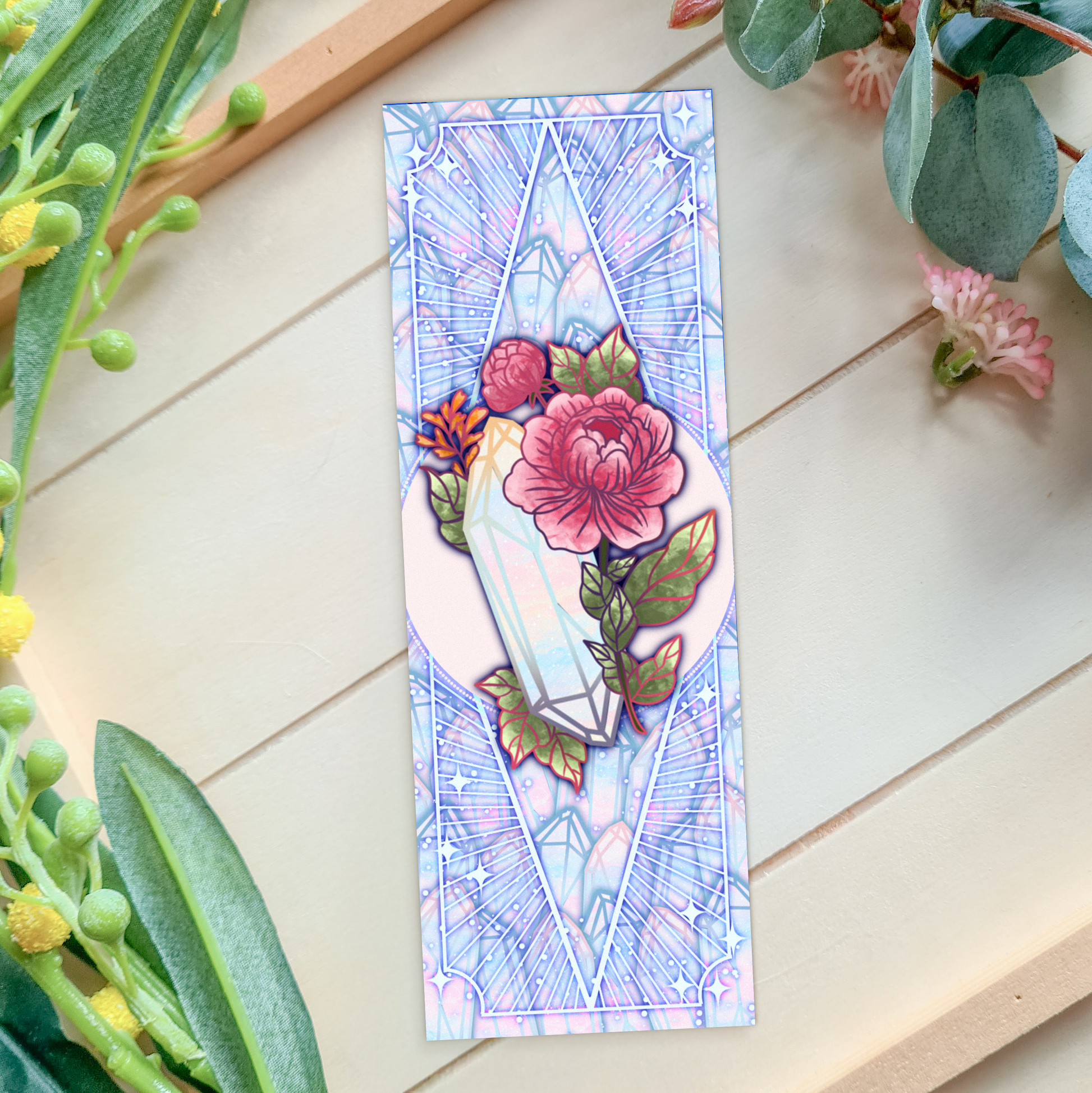 Moonstone with Peonies - Libra Birthstone - Bookmark bonesandgardens