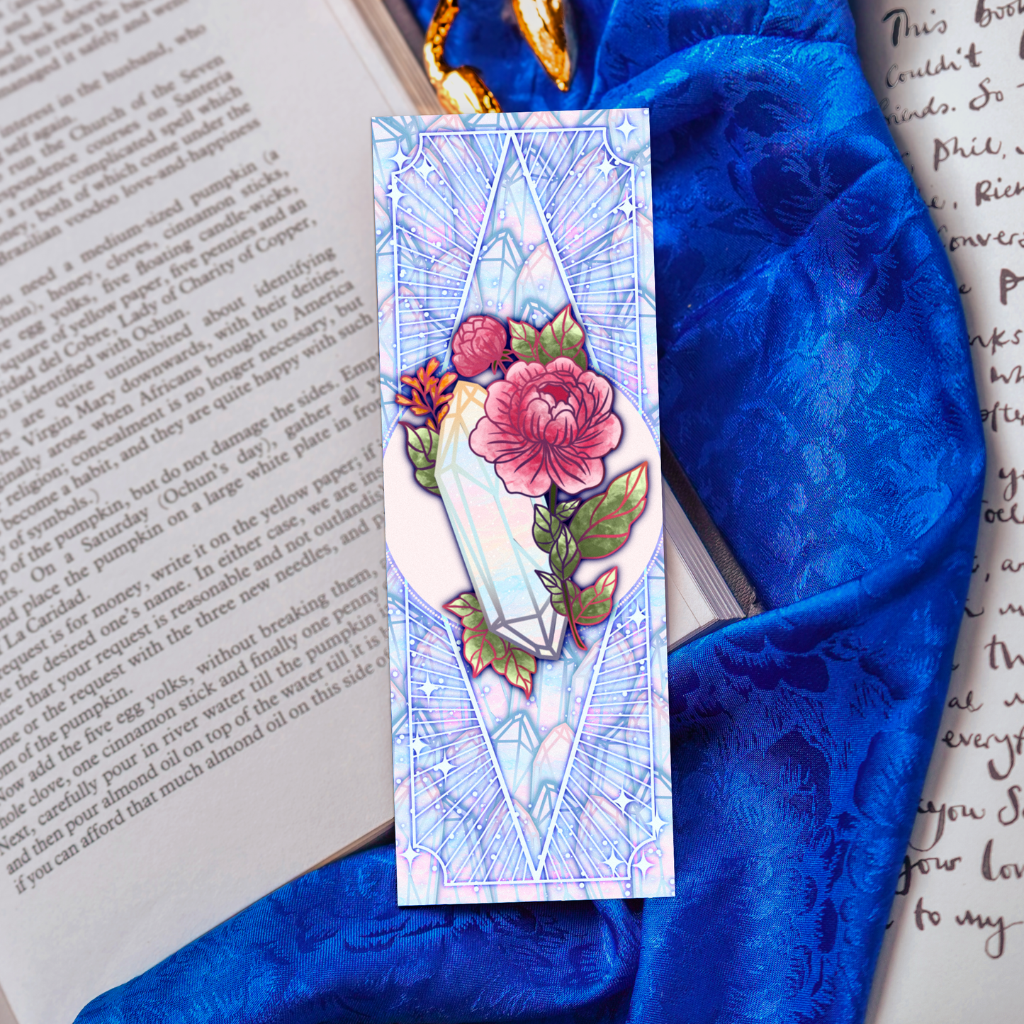 Moonstone with Peonies - Libra Birthstone - Bookmark bonesandgardens
