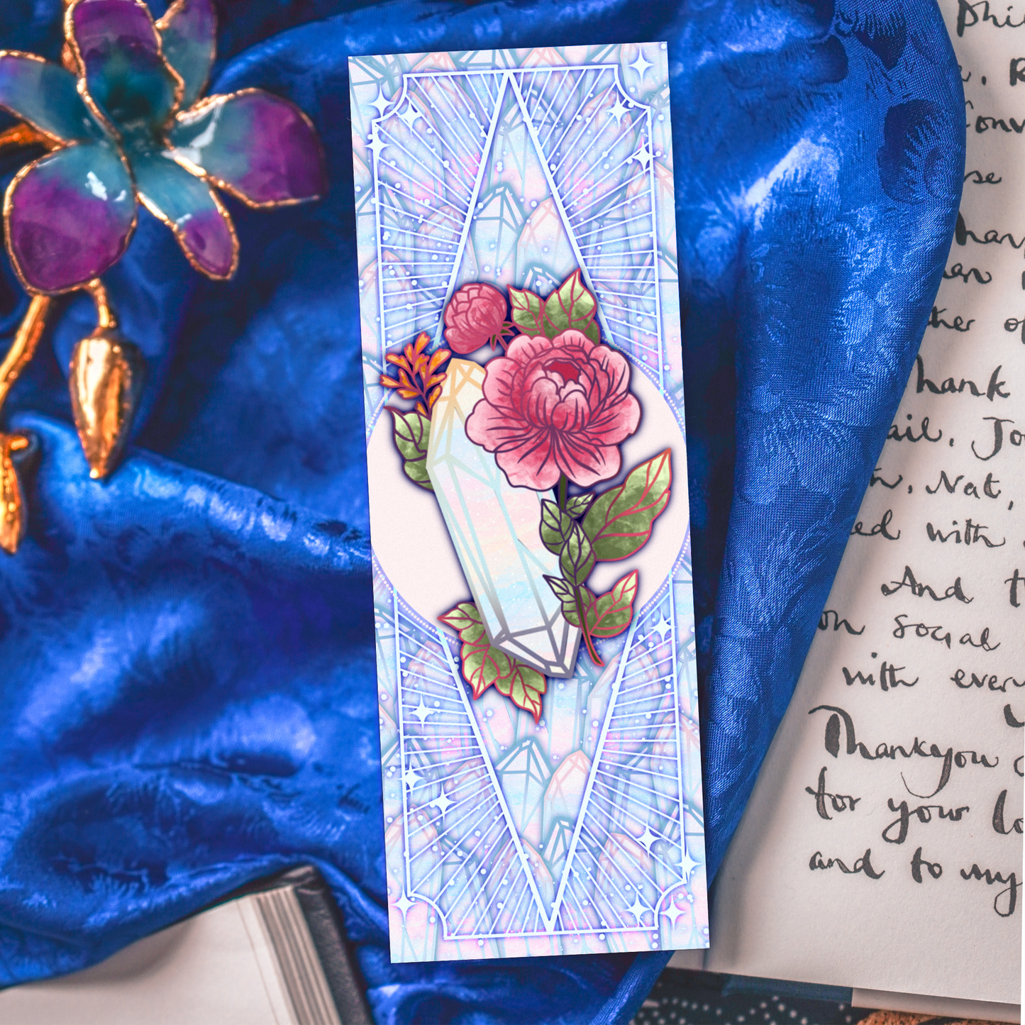 Moonstone with Peonies - Libra Birthstone - Bookmark bonesandgardens
