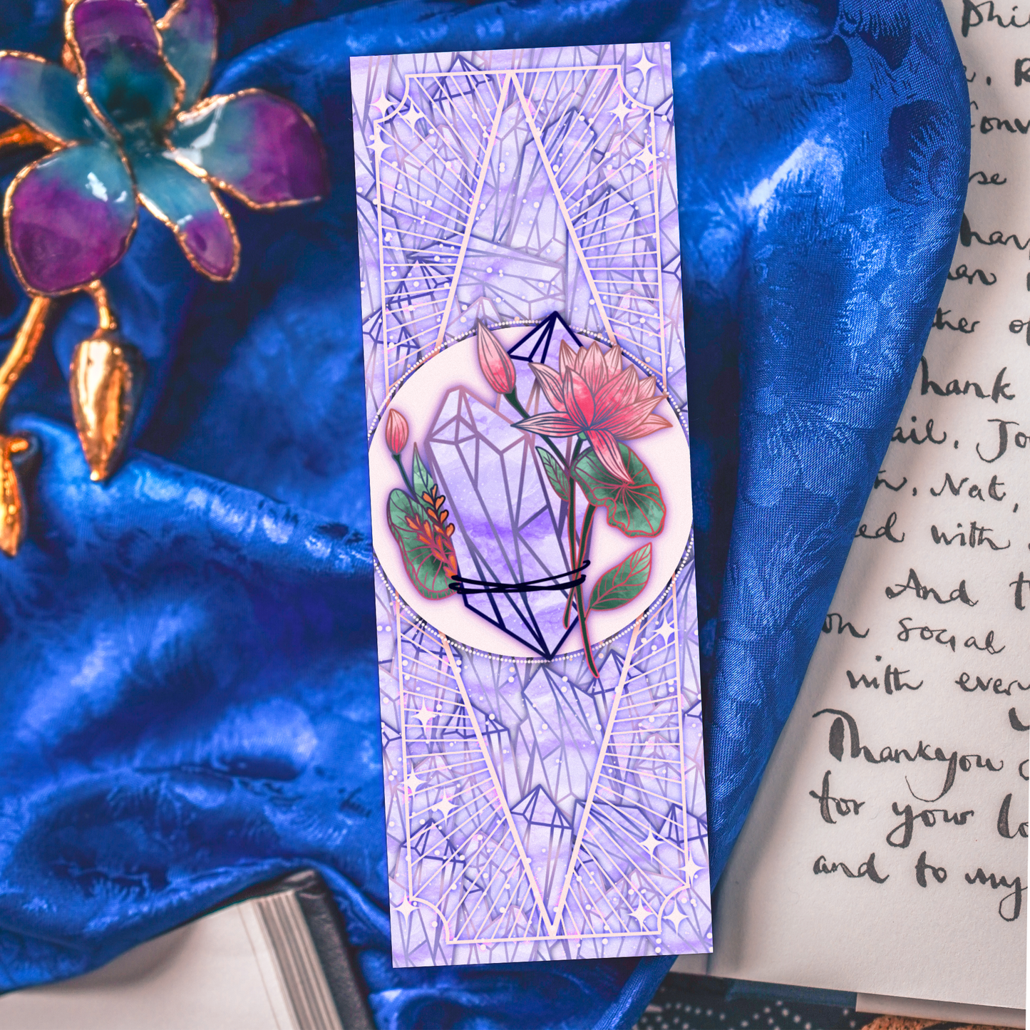 Amethyst with Lotus flower - Pisces Birthstone - Bookmark bonesandgardens