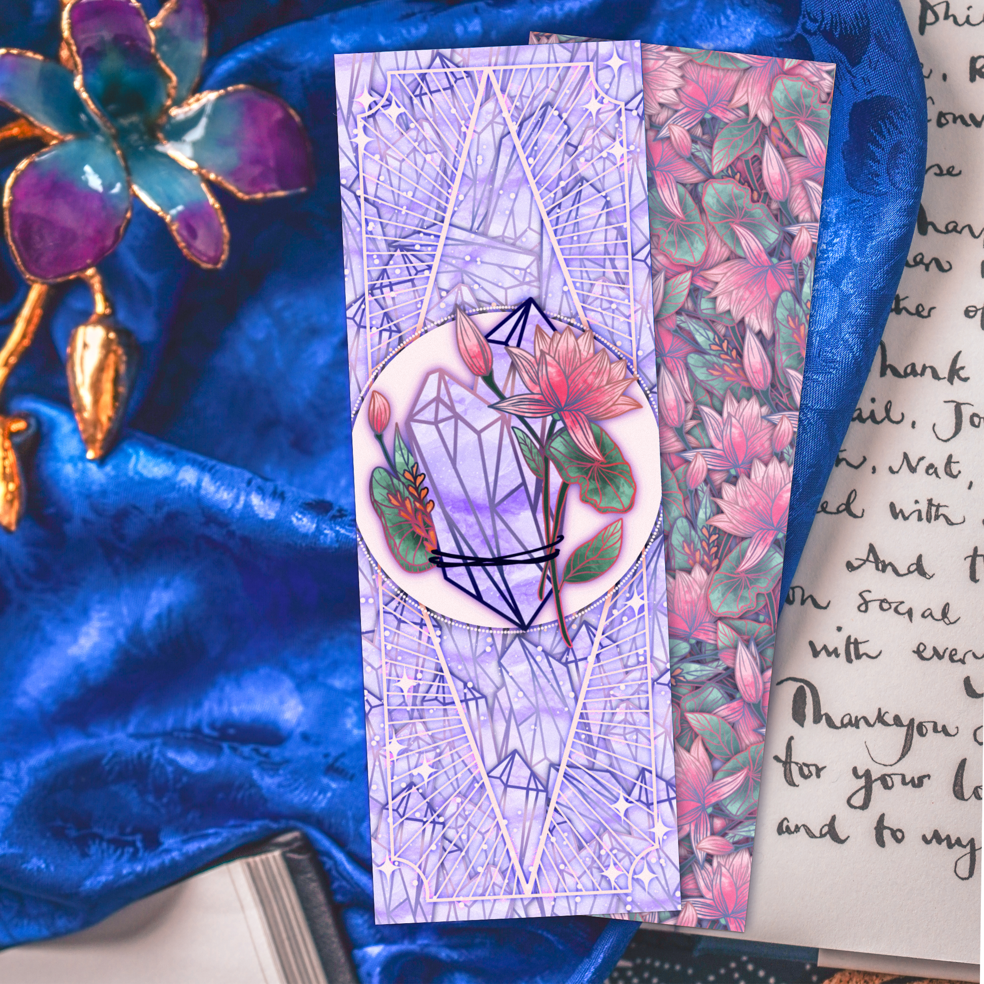 Amethyst with Lotus flower - Pisces Birthstone - Bookmark bonesandgardens