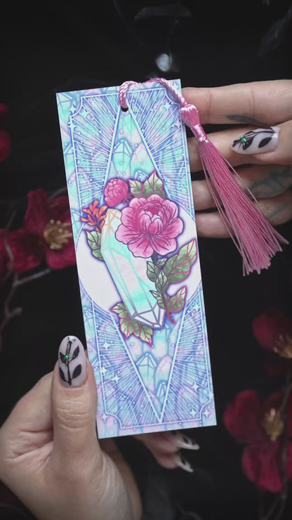 Moonstone with Peonies - Libra Birthstone - Bookmark