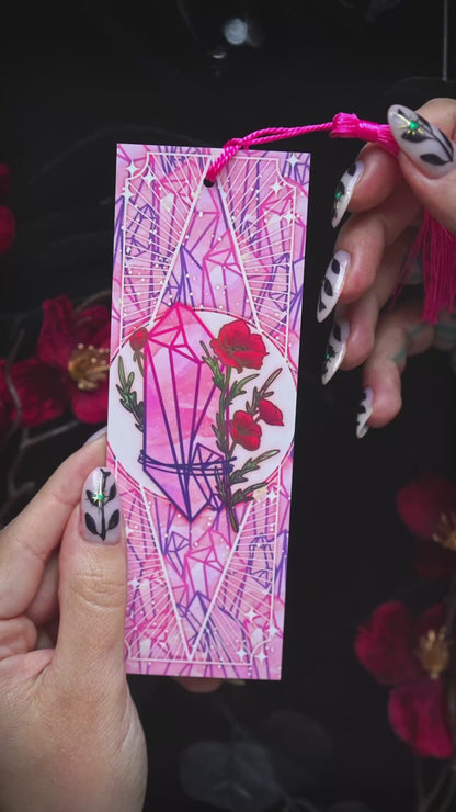 Rose Quartz with Poppies - Taurus Birthstone - Bookmark