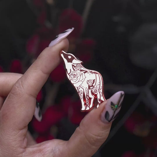 White Floral Wolf - Enamel Pin
