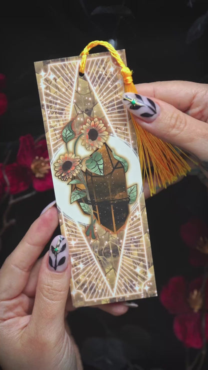 Tigers Eye stone with Sunflower - Leo Birthstone - Bookmark