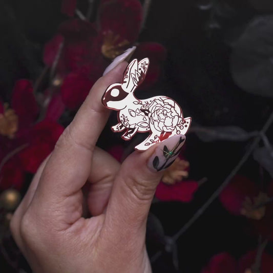 White Floral Rabbit - Enamel Pin